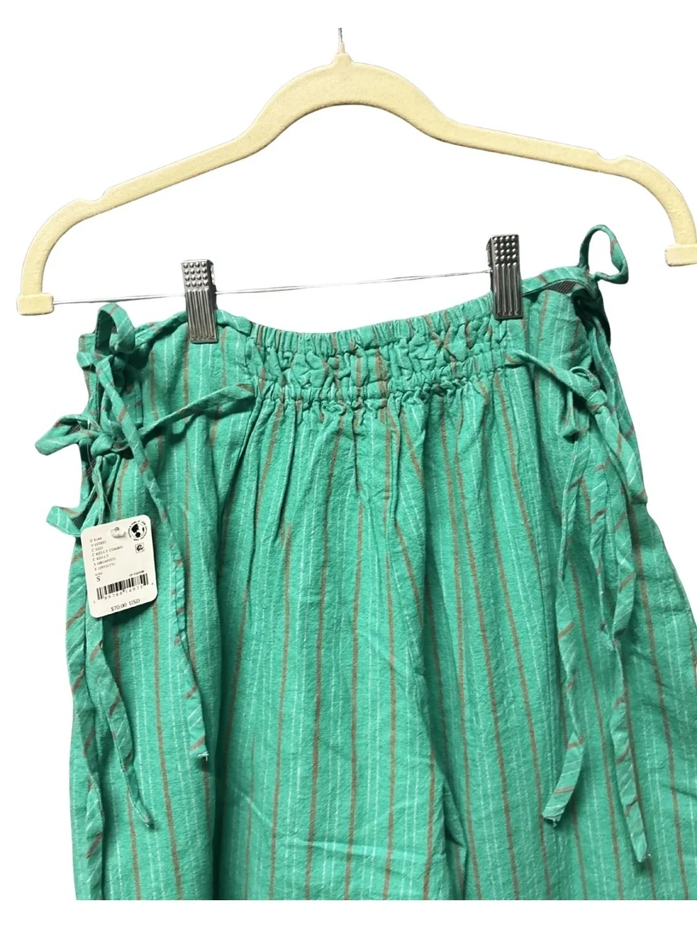 Free People Sun Dazed Cotton-Linen Striped Pants in Kelly Combo • Size S